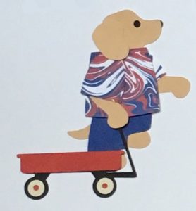 W for wagon, Dog pulling a red wagon